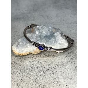 925 Bali Lapis Bangle Sterling Silver Dark Blue Semi Precious Stone